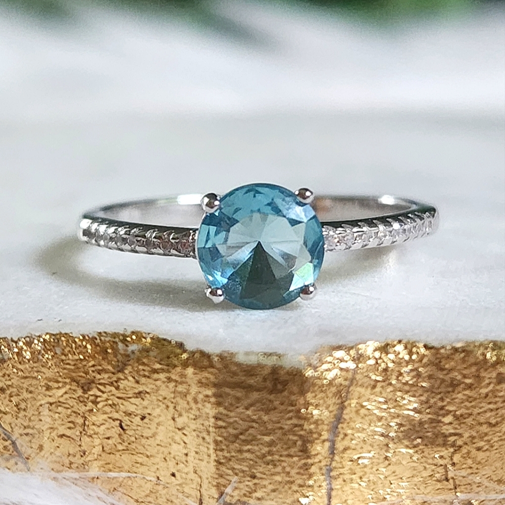 NWT Ryze Aquamarine Crystal & Clear CZ .925 Sterling Silver Ring - Mult. Sizes